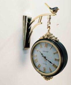 double sided royal black & gold wall clock with bird bracket –