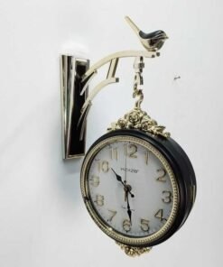 double sided royal black & gold wall clock with bird bracket –