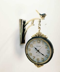 double sided royal black & gold wall clock with bird bracket –