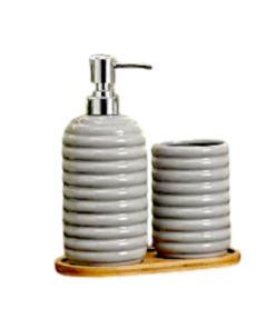 ribbed ceramic bathroom accessory set