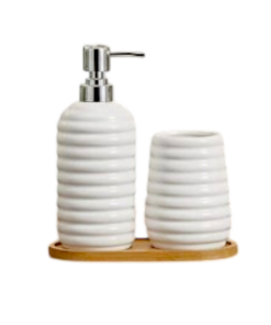 ribbed ceramic bathroom accessory set