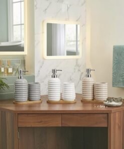 ribbed ceramic bathroom accessory set