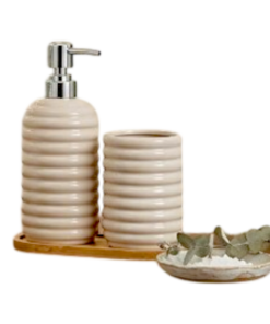 ribbed ceramic bathroom accessory set