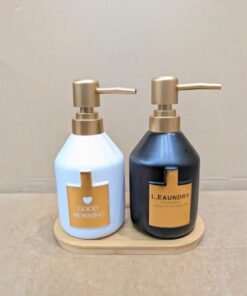 luxury matte dispenser set with bamboo tray