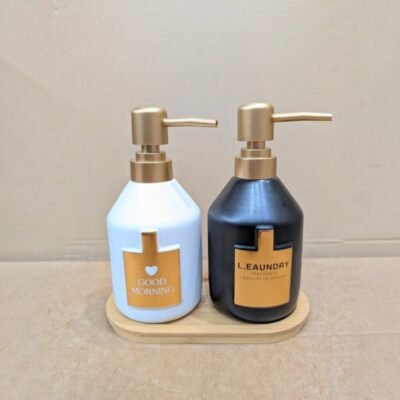 luxury matte dispenser set with bamboo tray