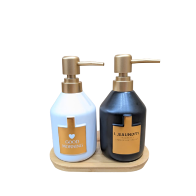 luxury matte dispenser set with bamboo tray