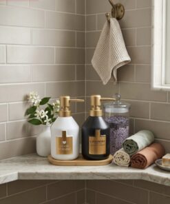luxury matte dispenser set with bamboo tray