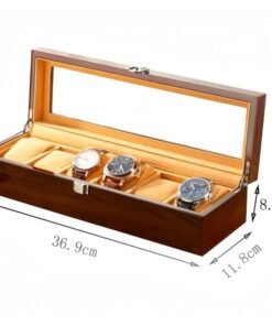 premium glossy finish 6 compartment wooden watch box with glass top