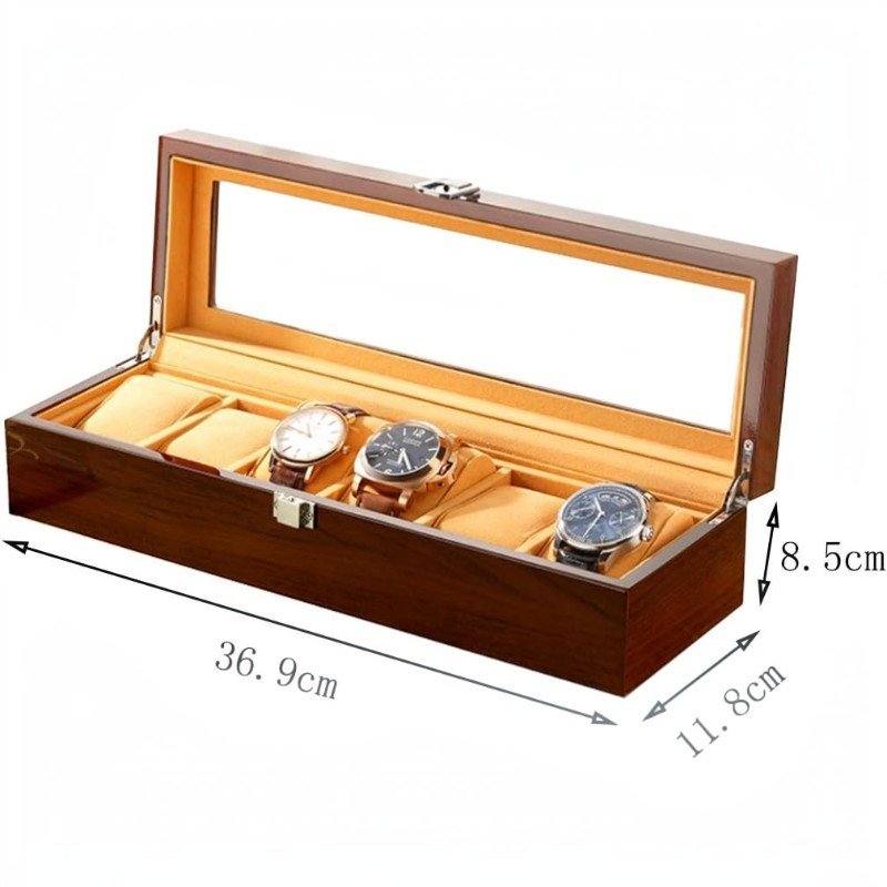 premium glossy finish 6 compartment wooden watch box with glass top premium glossy finish 6 compartment wooden watch box with glass top