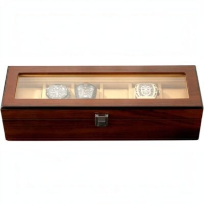 premium glossy finish 6 compartment wooden watch box with glass top