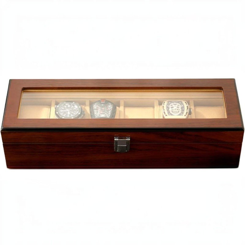 premium glossy finish 6 compartment wooden watch box with glass top premium glossy finish 6 compartment wooden watch box with glass top