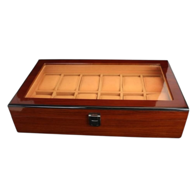 wooden watch box case organizer display for men women 12 slots wood box with large clear glass