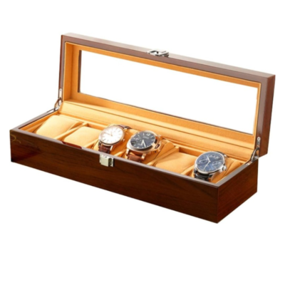 premium glossy finish 6 compartment wooden watch box with glass top