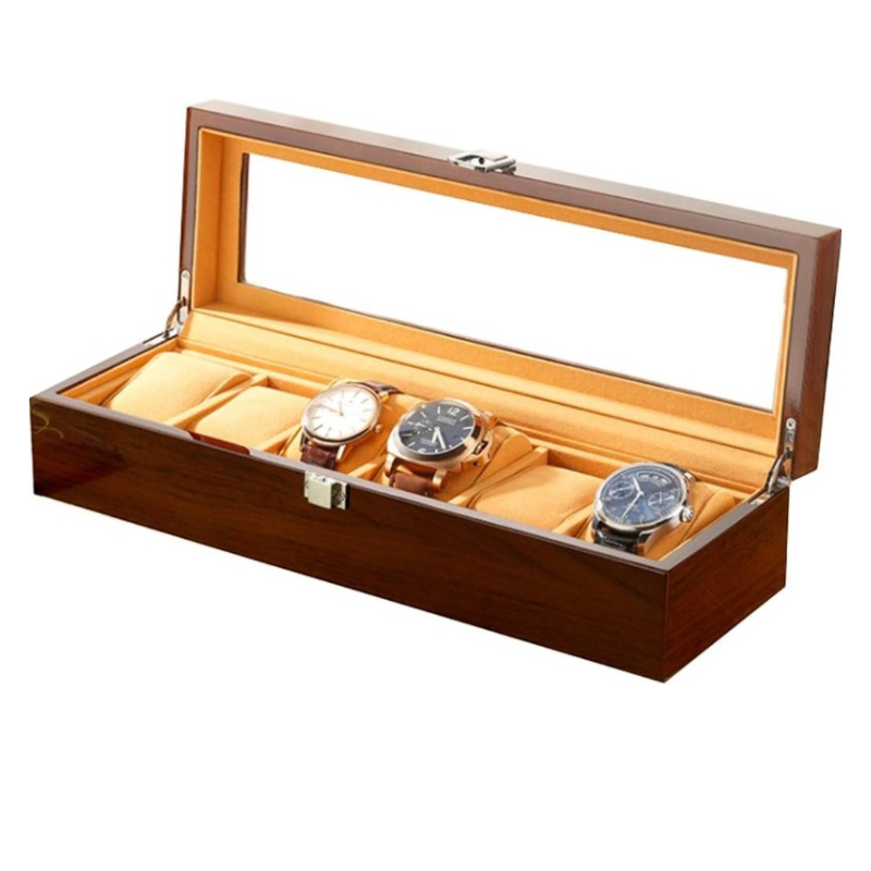 premium glossy finish 6 compartment wooden watch box with glass top premium glossy finish 6 compartment wooden watch box with glass top