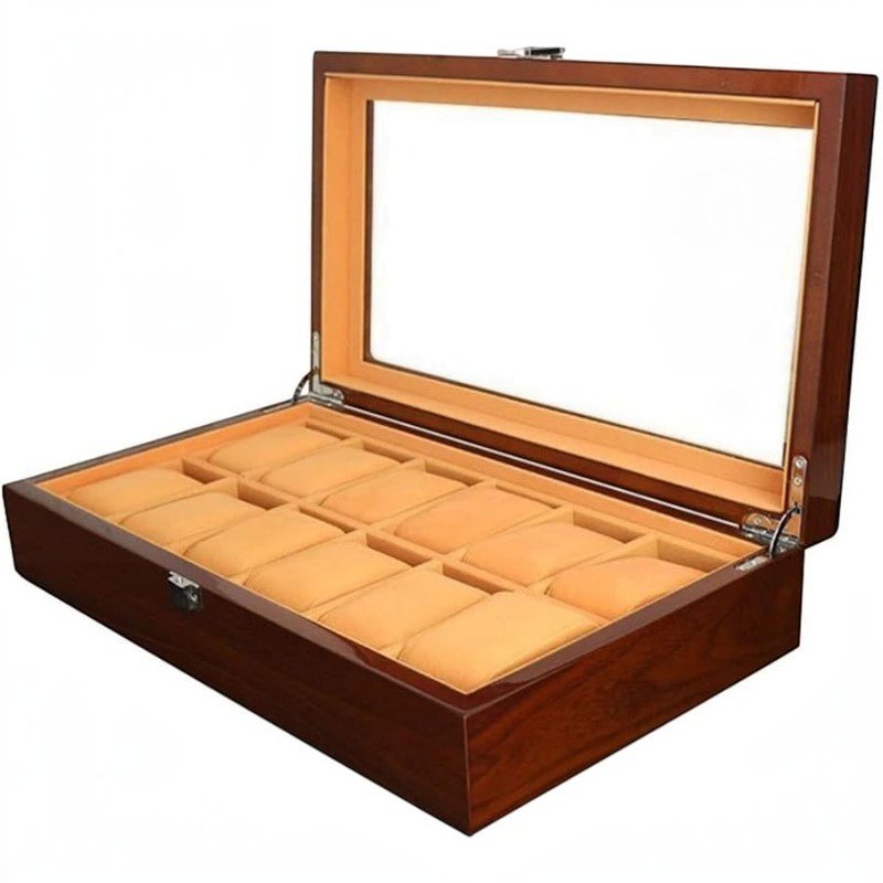 wooden watch box case organizer display for men women 12 slots wood box with large clear glass wooden watch box case organizer display for men women 12 slots wood box with large clear glass