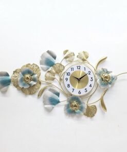luxury rose & ginkgo leaf metal wall clock