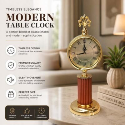Style Gold and Black Pillar Table Clock