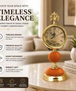 Premium Vintage Style Gold and Orange Table Clock