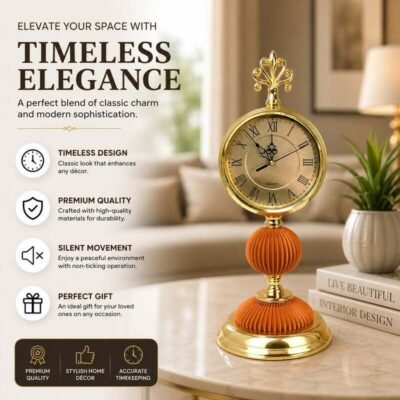 Premium Vintage Style Gold and Orange Table Clock 734808452 1645875170875742 7199075908360430785 n