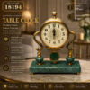 Table Clock with Emerald Green Marble Base and Brass Accents