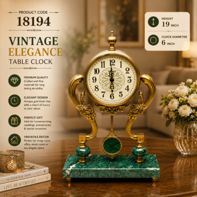 Ornate Golden Brass and Emerald Marble Desk Clock with Sculpted Floral Accents chatgpt image jul 1, 2026, 05 34 20 pm