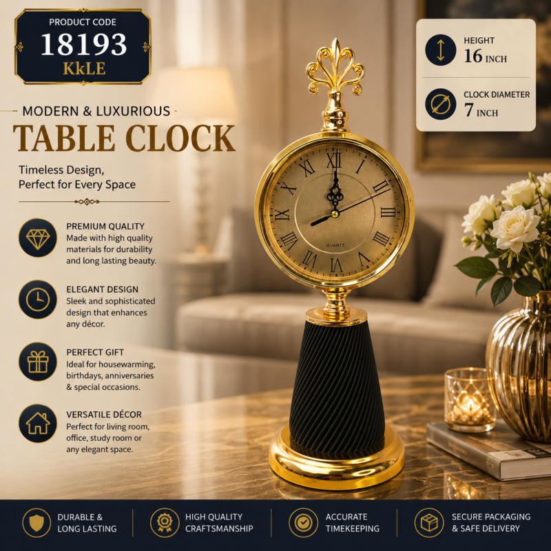 Premium Vintage Gold Table Clock with Black Spiral Base