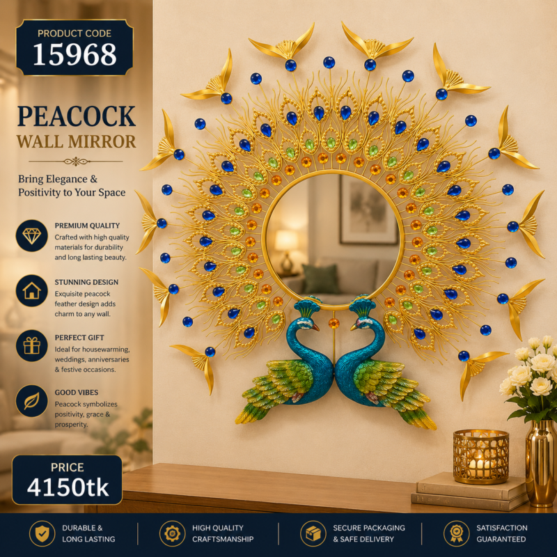 Peacock 3D Metal Wall Mirror