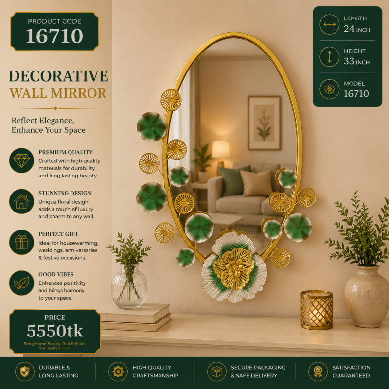 Luxury Oval Floral Metal Wall Mirror