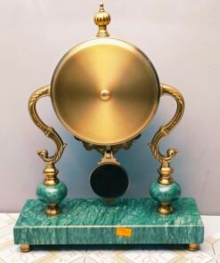 Table Clock with Emerald Green Marble Base and Brass Accents Table Clock with Emerald Green Marble Base and Brass Accents