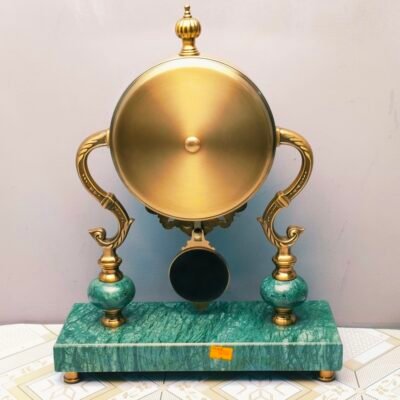 Premium Antique Style Table Clock with Emerald Green Marble Base and Brass Accents Table Clock with Emerald Green Marble Base and Brass Accents