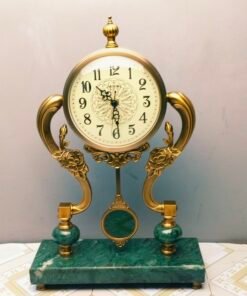 Marble Desk Clock with Sculpted Floral Accents