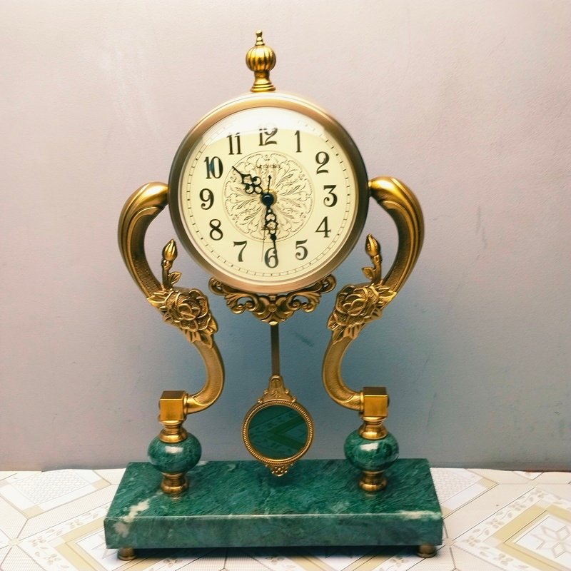 Marble Desk Clock with Sculpted Floral Accents Marble Desk Clock with Sculpted Floral Accents