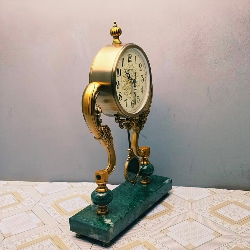 Marble Desk Clock with Sculpted Floral Accents Marble Desk Clock with Sculpted Floral Accents