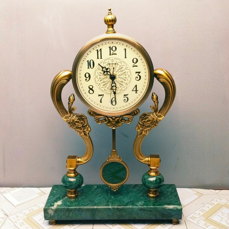 Marble Desk Clock with Sculpted Floral Accents Marble Desk Clock with Sculpted Floral Accents