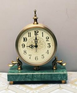 Gold Mantel Clock with Emerald Green Faux