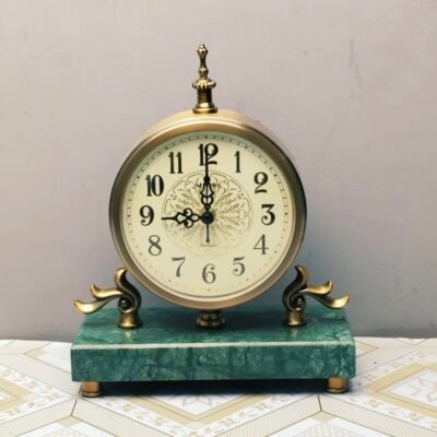 Luxury Antique Gold Mantel Clock with Emerald Green Faux Marble Base Gold Mantel Clock with Emerald Green Faux