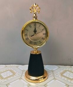 Premium Vintage Gold Table Clock with Black Spiral Base