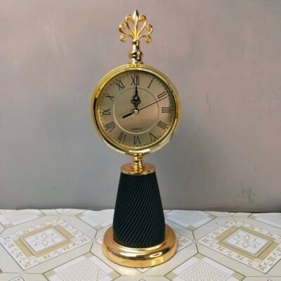 Premium Vintage Gold Table Clock with Black Spiral Base