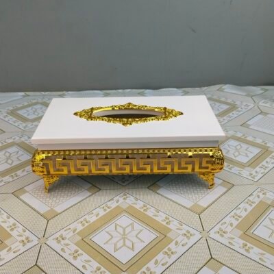 Premium Ornate Wooden Tissue Box Gold & White img 20260802 175412