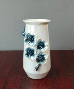 Ceramic Flower Vase with 3D Blue Floral Accents