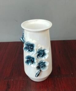 Ceramic Flower Vase with 3D Blue Floral Accents Ceramic Flower Vase with 3D Blue Floral Accents