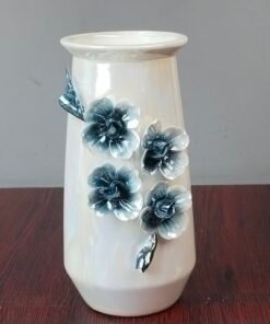 Ceramic Flower Vase with 3D Blue Floral Accents Ceramic Flower Vase with 3D Blue Floral Accents