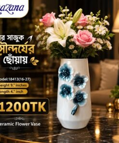 Ceramic Flower Vase with 3D Blue Floral Accents