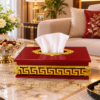 Premium Wooden Tissue Box with Gold Greek Key Accent Trim Wooden Tissue Box with Gold Greek