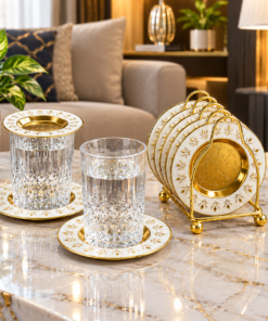 Mega Shop White and Gold Ornate Leaf Motif Mini Serving Plate Set