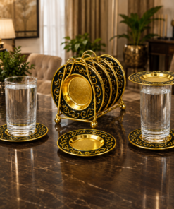 Mega Shop Royal Black & Gold Ornate Mini Serving Plate Set