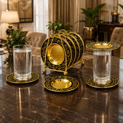 Royal Black & Gold Ornate Mini Serving Plate Set