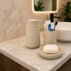 Minimalist Nordic Matte Ceramic 3Piece Bathroom Accessories Set with Integrated Soap Dispenser Minimalist Nordic Matte Ceramic 3Piece Bathroom Accessories Set