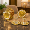 Luxury Gold and White Floral Pattern Mini Serving Plate Set with Display Stand Gold and White Floral Pattern Mini Serving Plate Set