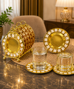 Mega Shop Gold and White Floral Pattern Mini Serving Plate Set